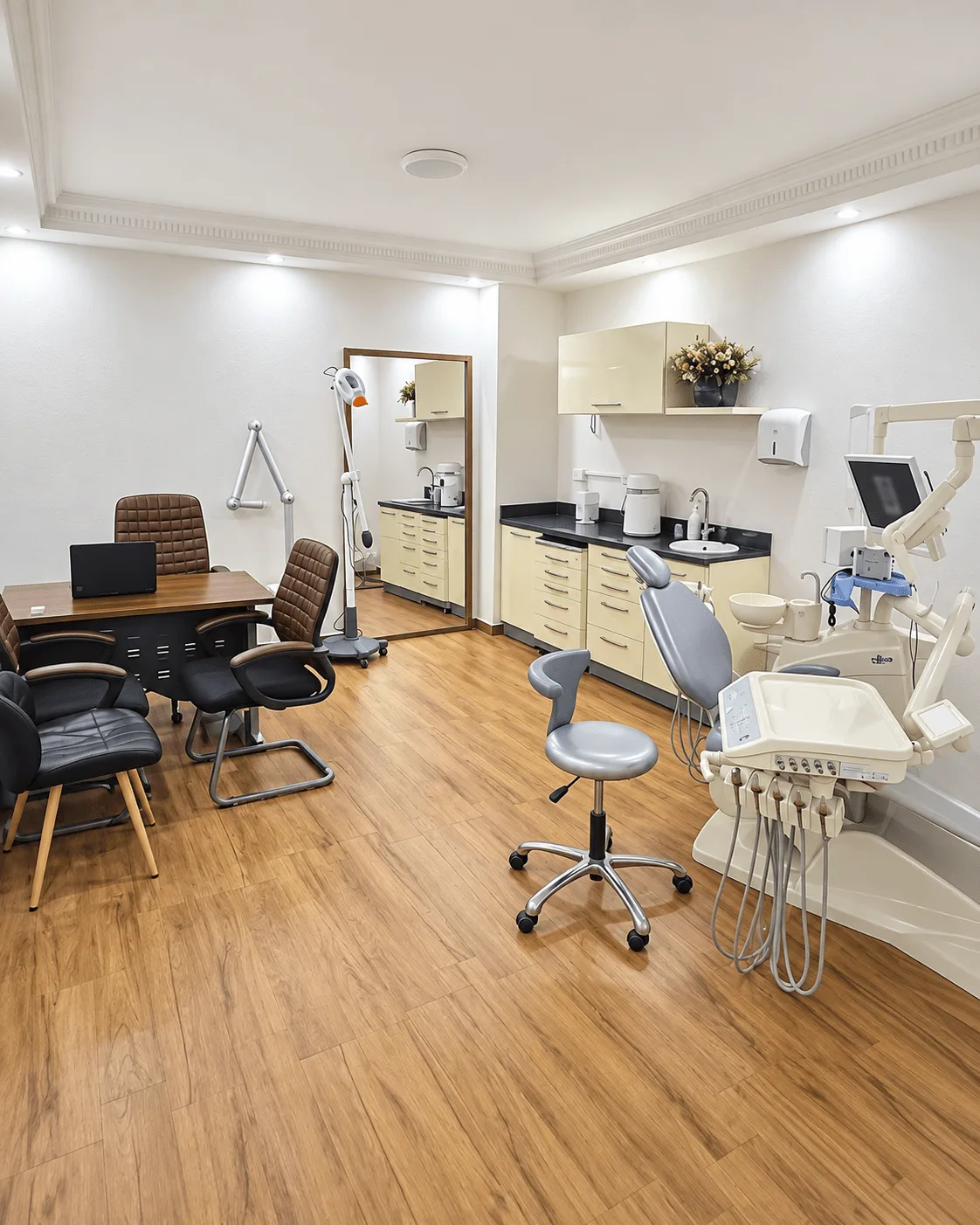 Dental clinic room with a dental chair, cabinets and a doctor's desk in Maadi, Cairo