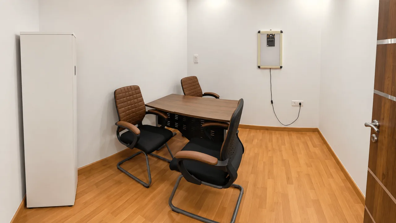 Consultation room with a desk and chairs in a 120 m² clinic for rent in Maadi Corniche
