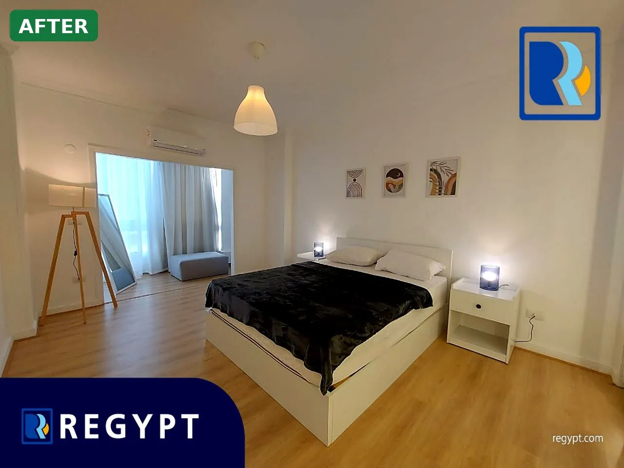 Bedroom with bay — after finishing & furnishing
