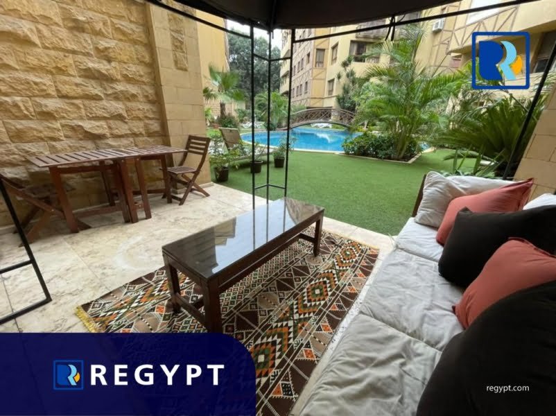 Back yard area in a Duplex Ground Floor Has Pool For Rent In Maadi