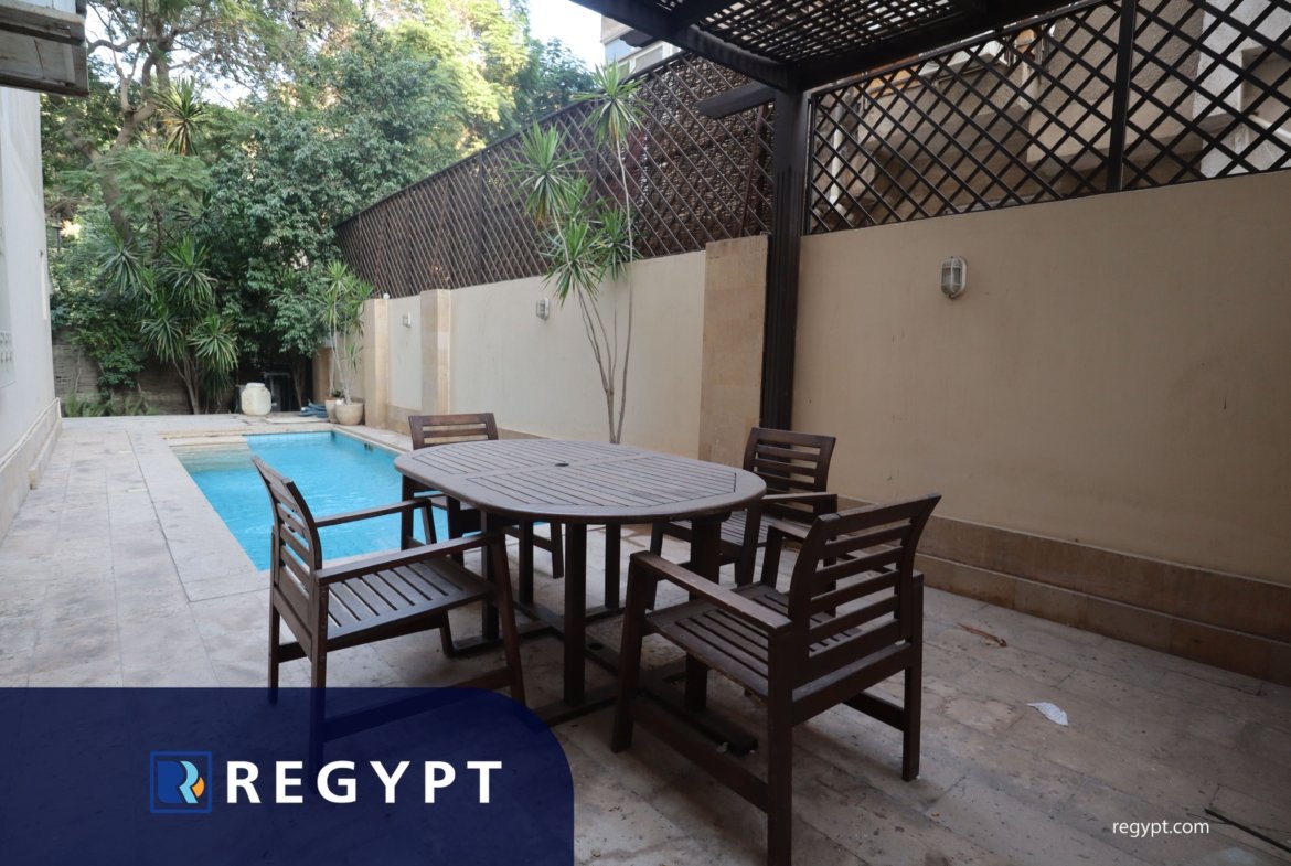 Pool with a lovely setting area in a Ground Floor With Pool for rent