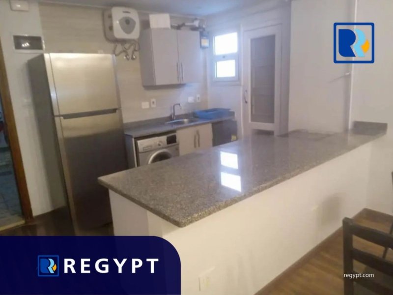 Kitchen full of appliances in a Modern Furnished Ground Floor in Sarayat el Maadi